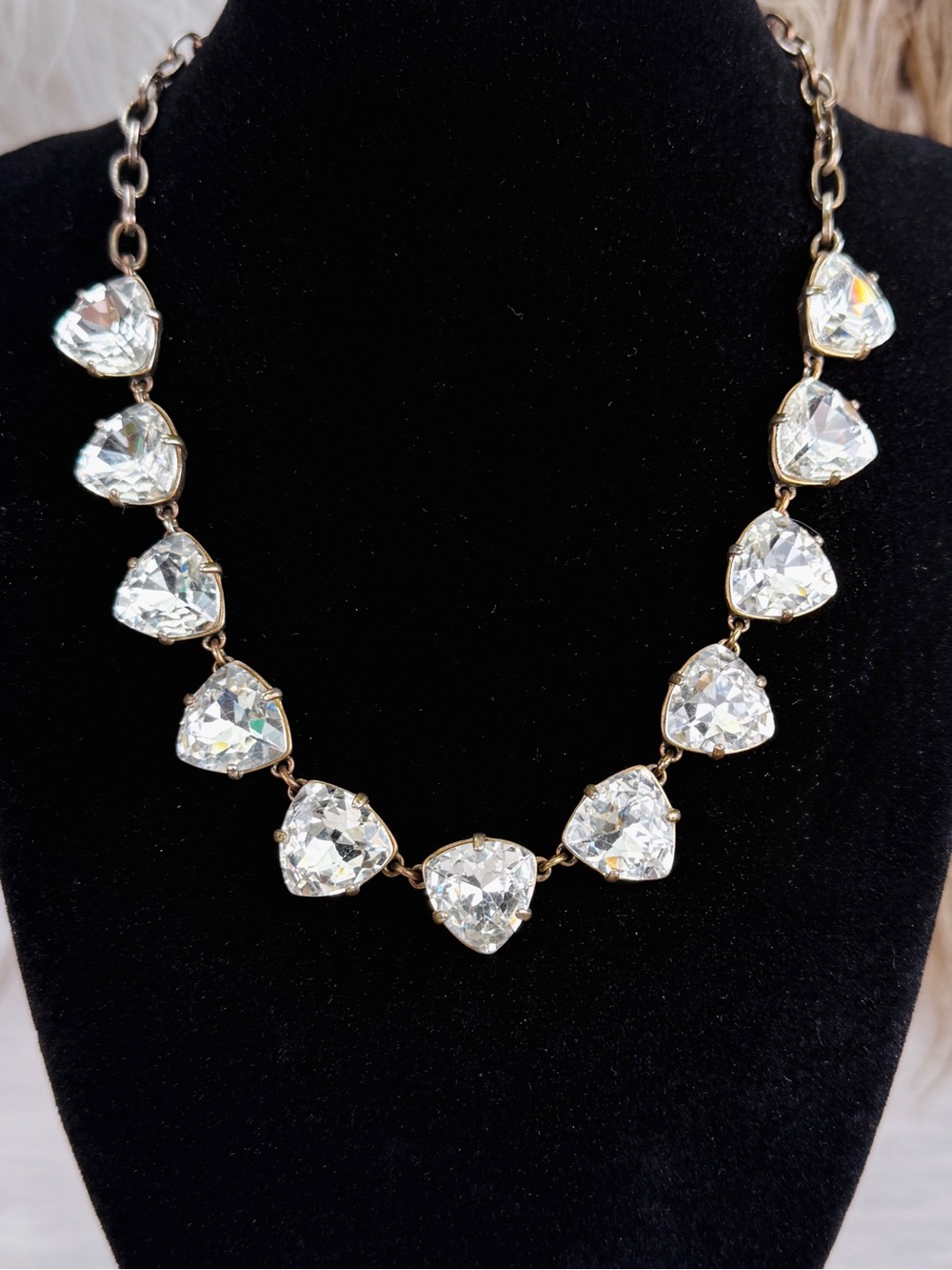 Estate Clear Trillion Faceted Statement Necklace Unknown Materials